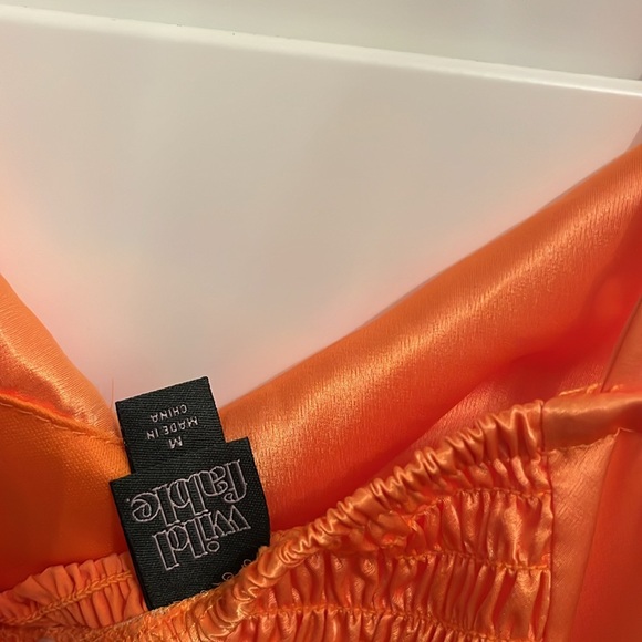 NWT WILD FABLE Women's Orange SATIN DRESS MEDIUM Mini Ruched Bodycon - Picture 8 of 8